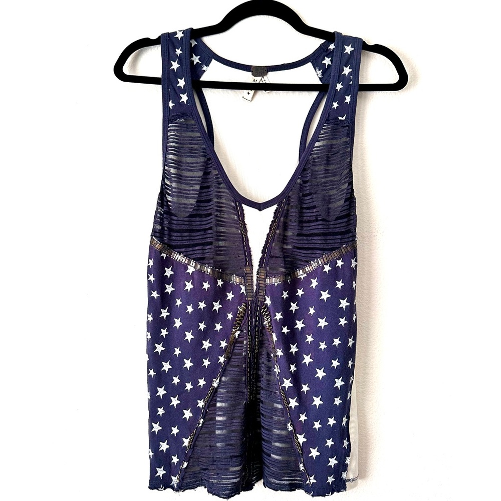 We The Free Blue and White Cut Out Backless Tank Top